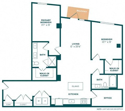 Floor plan for 2 beds, 2 baths, 1453 sqft